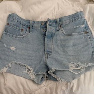 Levi's Light Blue Distressed Jean Shorts